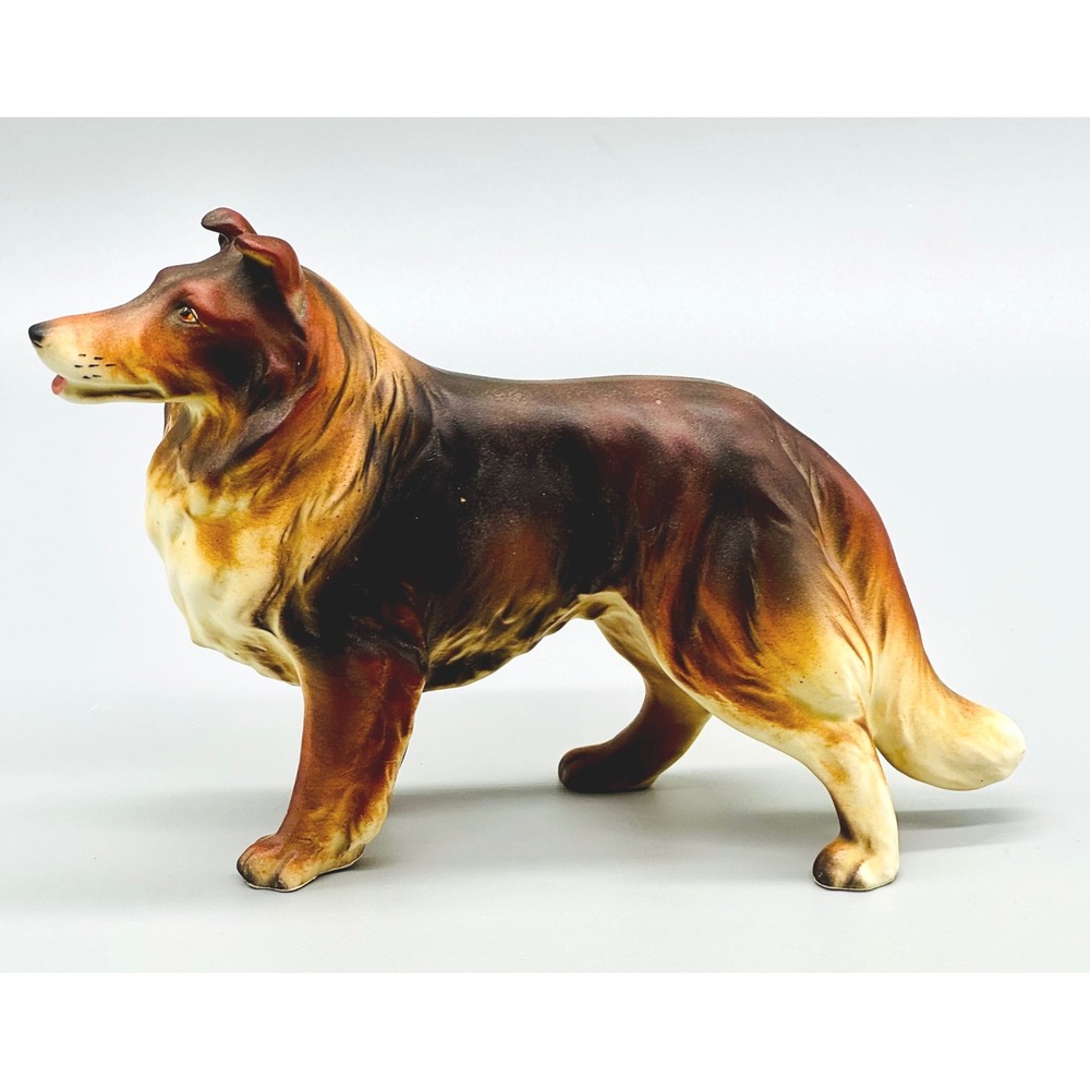 Collie Rough Coat Mother and Puppy Set Dog Figurine Brown Ceramic Japan - Picture 7 of 16